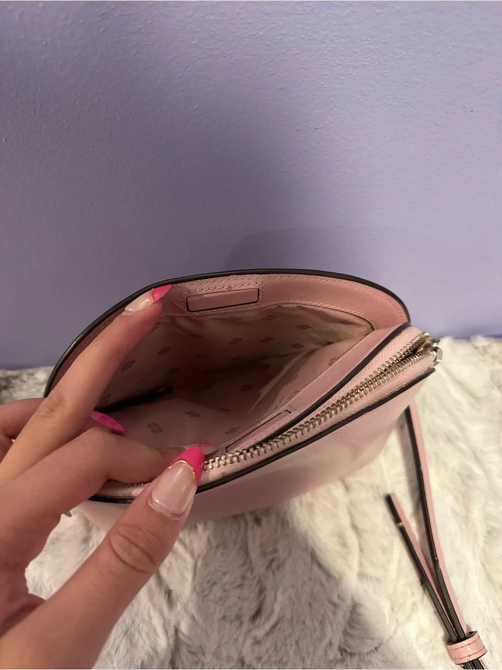 kate spade blush pink leather crossbody with gold chain
